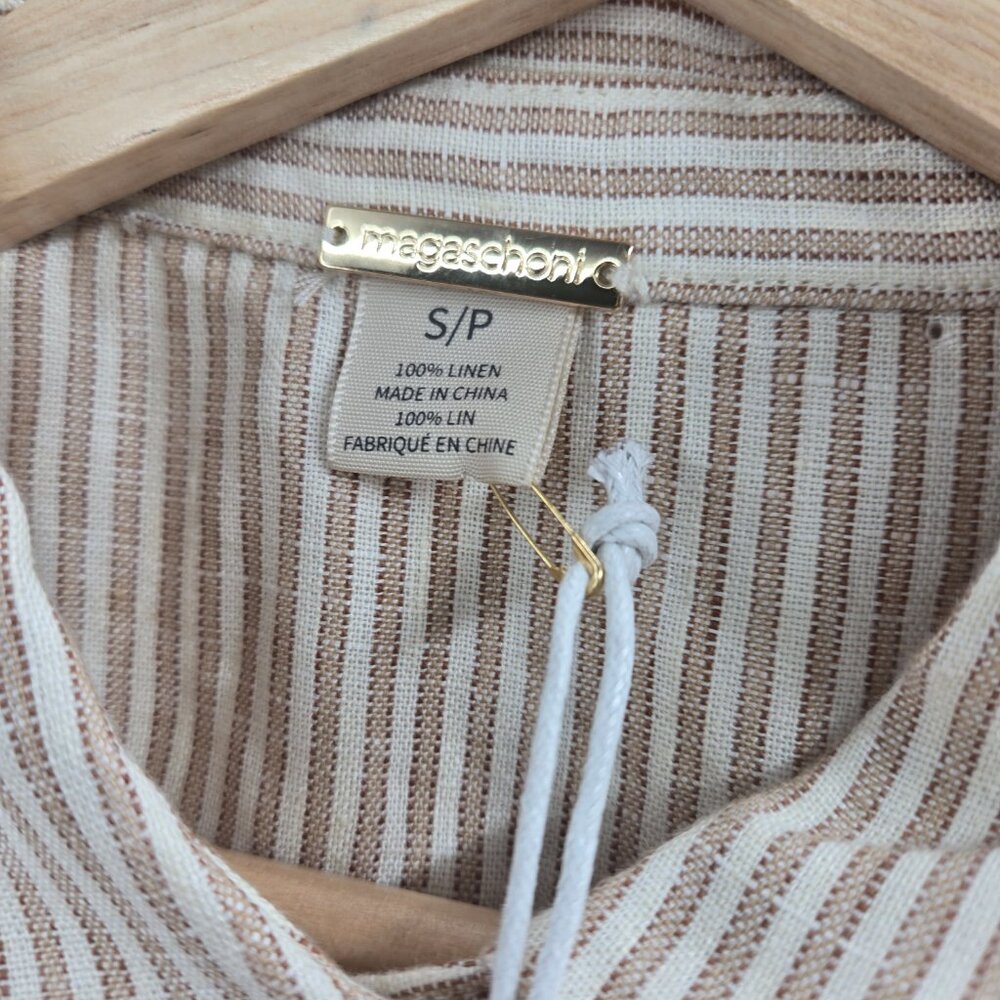 Magaschoni Creme Brown Striped Linen Cotton Pockets Maxi Dress Small - Picture 10 of 16